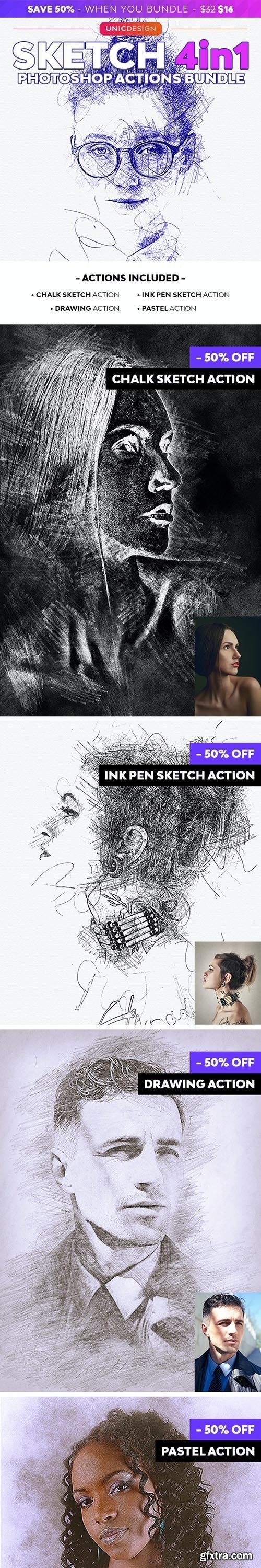 GraphicRiver - Sketch 4in1 Photoshop Actions Bundle 29408321