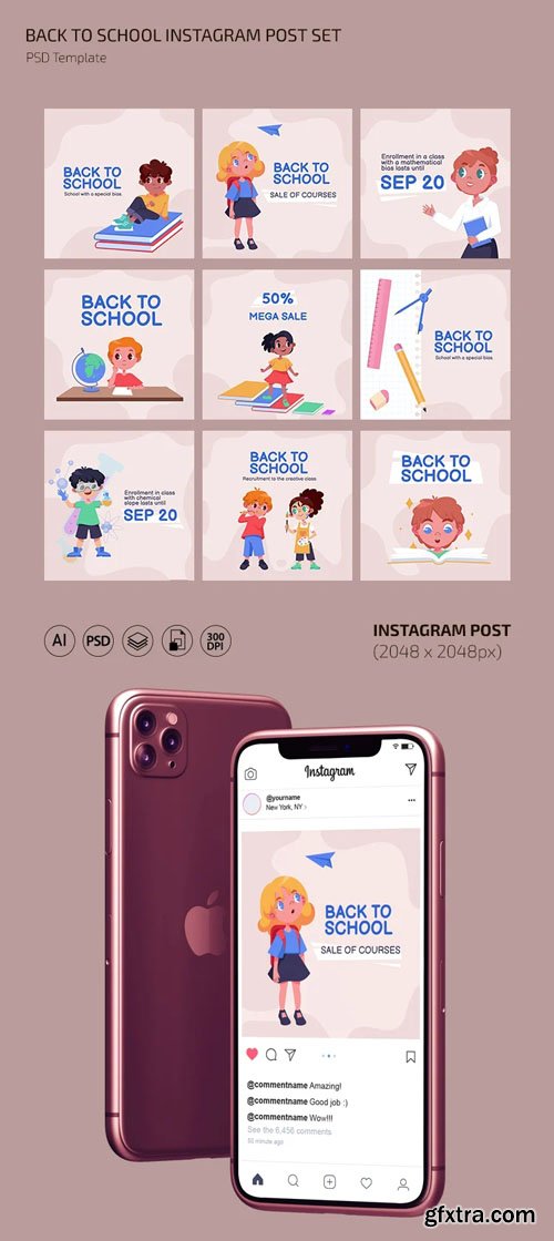 Back to School - 9 Instagram Post PSD Templates + Vectors Back to School - 9 Instagram Post PSD Templates + Vectors