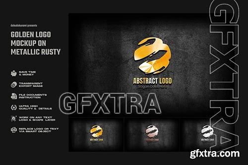 Golden logo mockup on metallic rusty PR45A82 Golden logo mockup on metallic rusty PR45A82