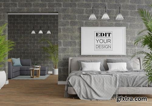 Poster frame mockup interior in a bedroom Premium Psd