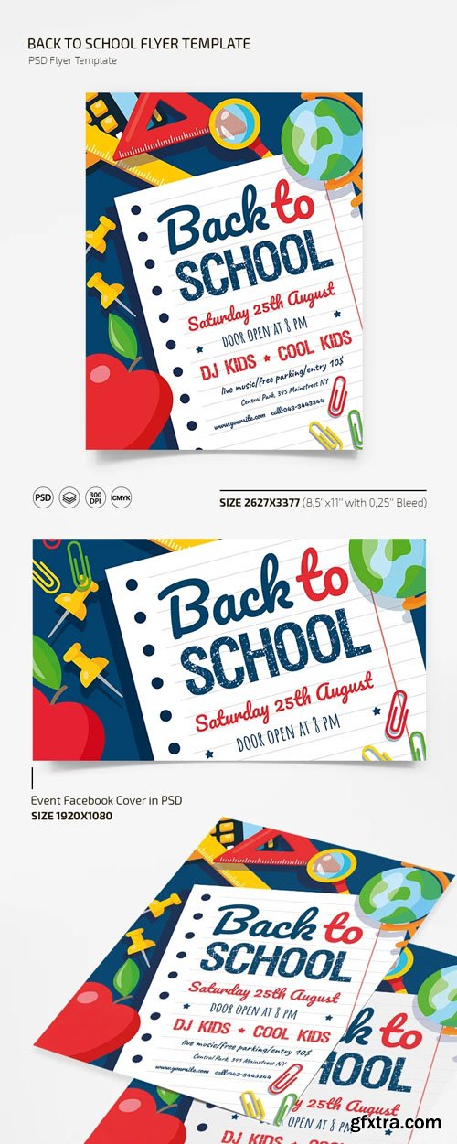 Back To School Flyer PSD Template + Facebook Cover Back To School Flyer PSD Template + Facebook Cover