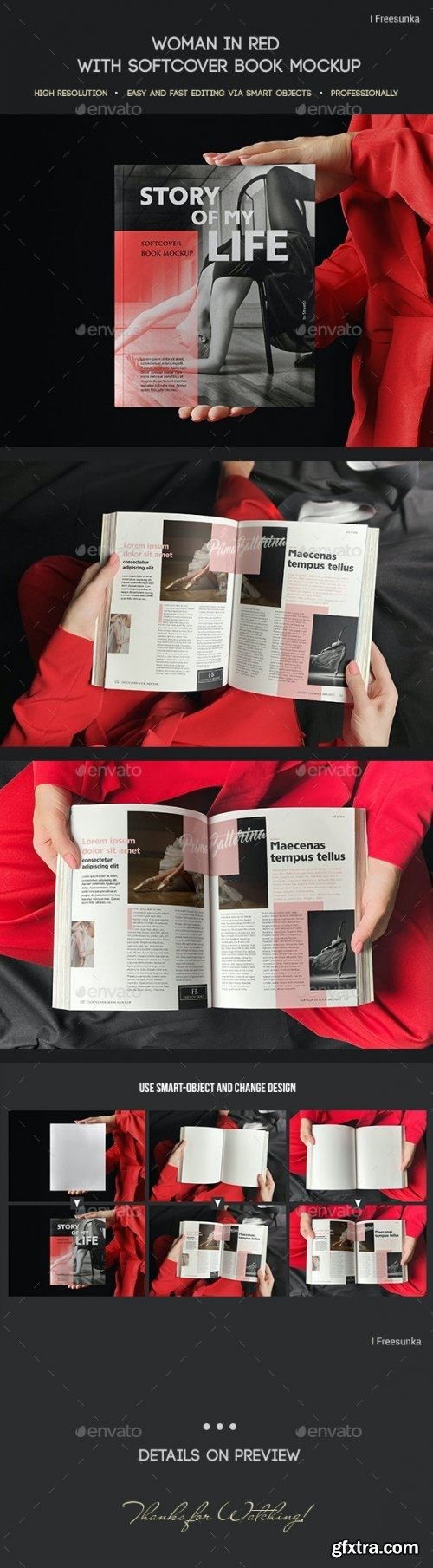 GraphicRiver - Woman In Red With Softcover Book Mockup 28915120