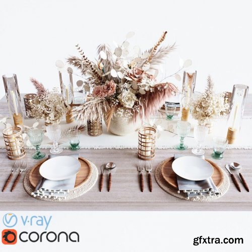 Table Setting with a Bouquet of Dried Flowers