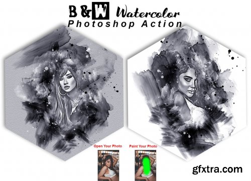 CreativeMarket - B & W Watercolor PS Action 6366320