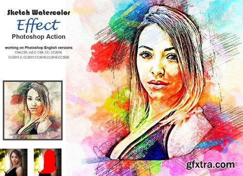 CreativeMarket - Sketch Watercolor Effect PS Action 5203559