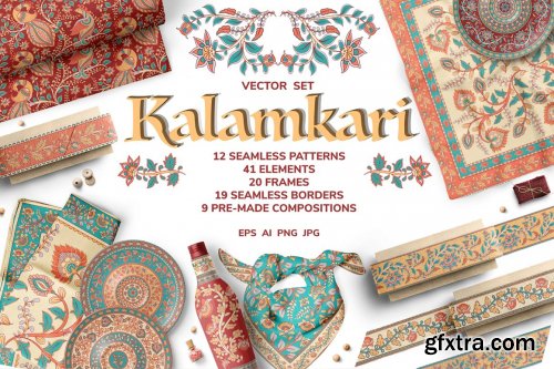 CreativeMarket - KALAMKARI. Vector Set Ornaments. 3809401