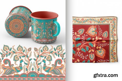 CreativeMarket - KALAMKARI. Vector Set Ornaments. 3809401