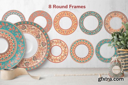 CreativeMarket - KALAMKARI. Vector Set Ornaments. 3809401