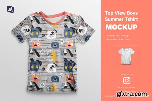 CreativeMarket - Top view Boy’s Summer Tshirt Mockup 4737638