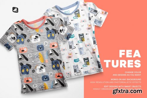 CreativeMarket - Top view Boy’s Summer Tshirt Mockup 4737638