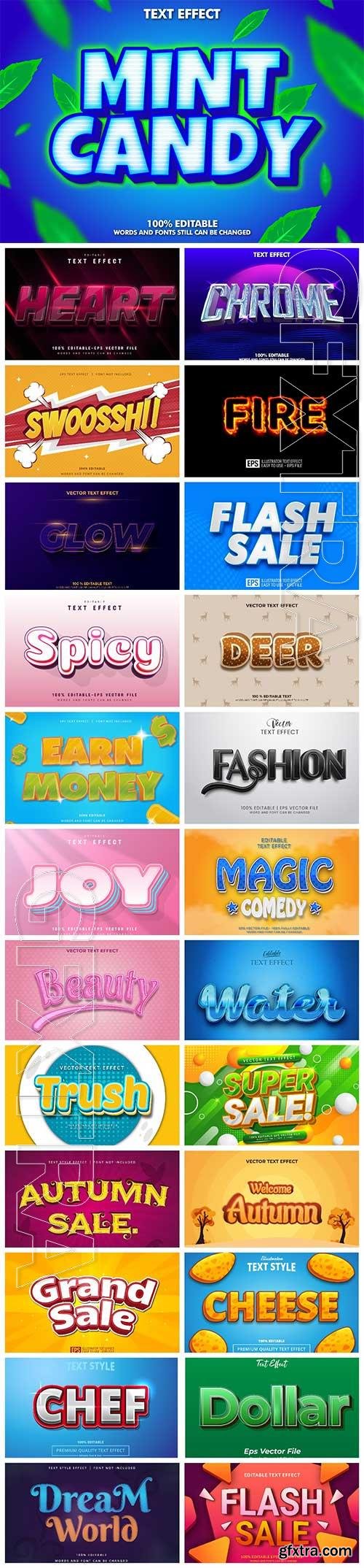 Set 3d editable text style effect vector vol 17