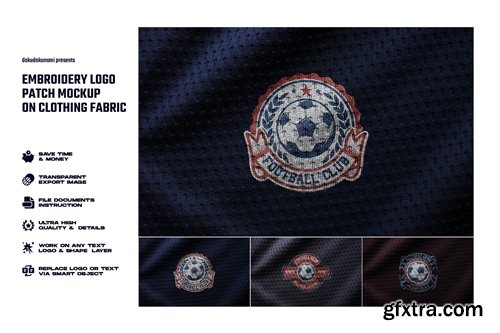 Embroidery logo patch mockup on clothing fabric