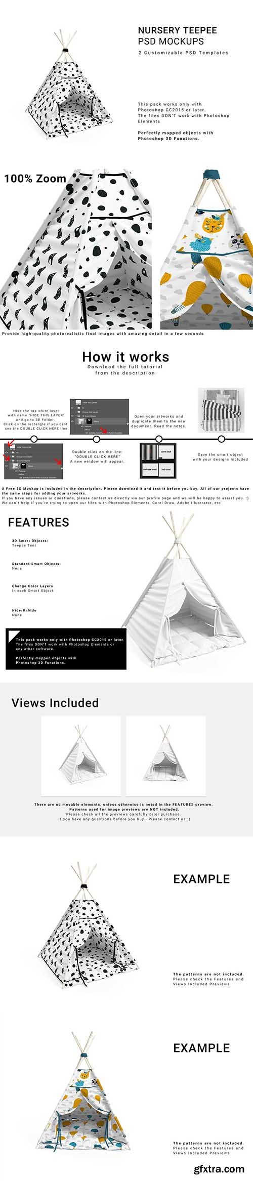 CreativeMarket - Nursery Teepee Tent 3D Mockups 5895666