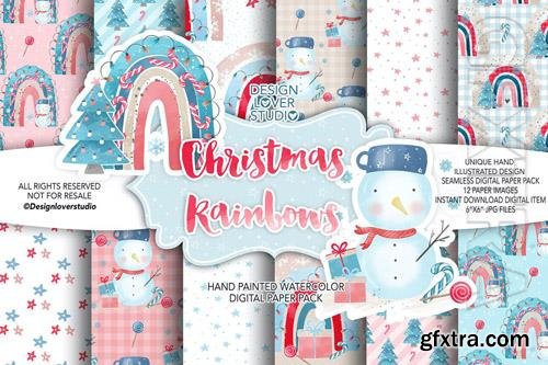 Christmas Rainbow digital paper pack Christmas Rainbow digital paper pack