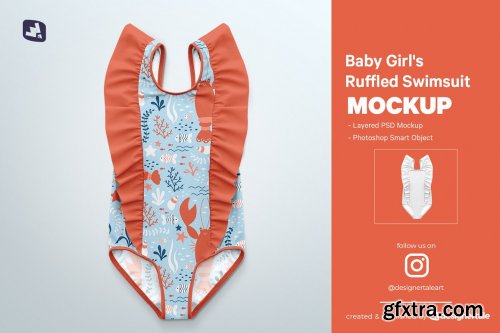 CreativeMarket - Baby Girl's Ruffled Swimsuit Mockup 4865131