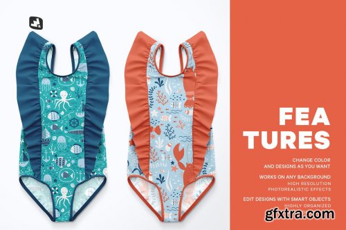 CreativeMarket - Baby Girl's Ruffled Swimsuit Mockup 4865131