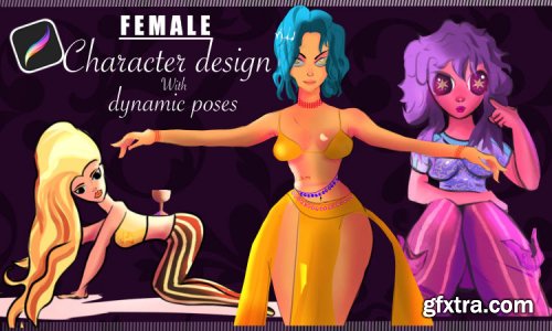 Female character design with dynamic poses
