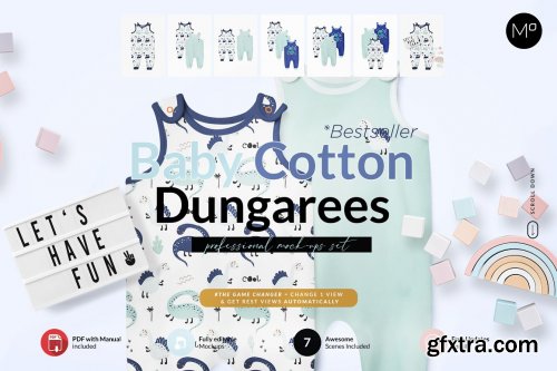 CreativeMarket - Baby Cotton Dungarees Mock-ups 5933223