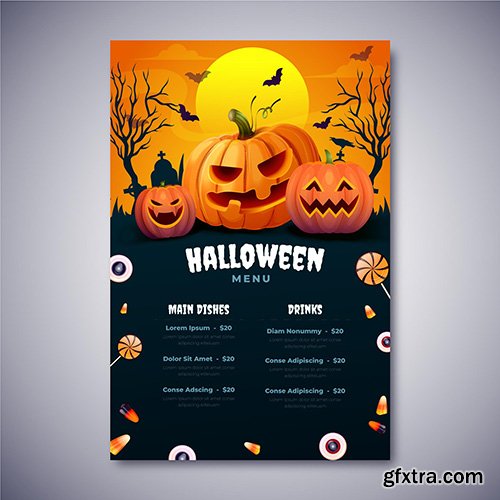 Realistic halloween menu template