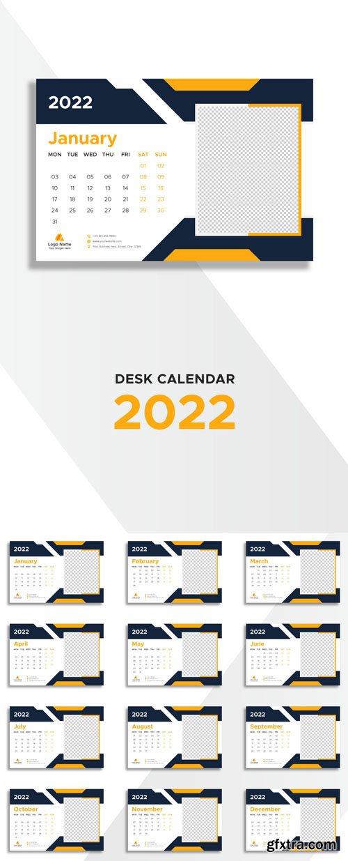 2022 Desk Calendar Vector Template » GFxtra