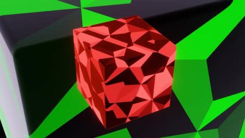 Videohive - VJ Loop Rotation Bright Red Cube on Green Background - 34192265 - 34192265