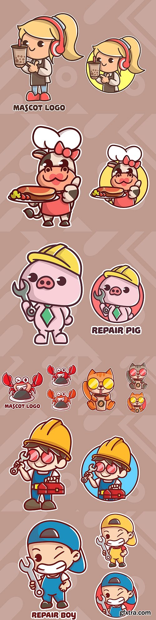 Cute logo and animal mascot with extra appearance