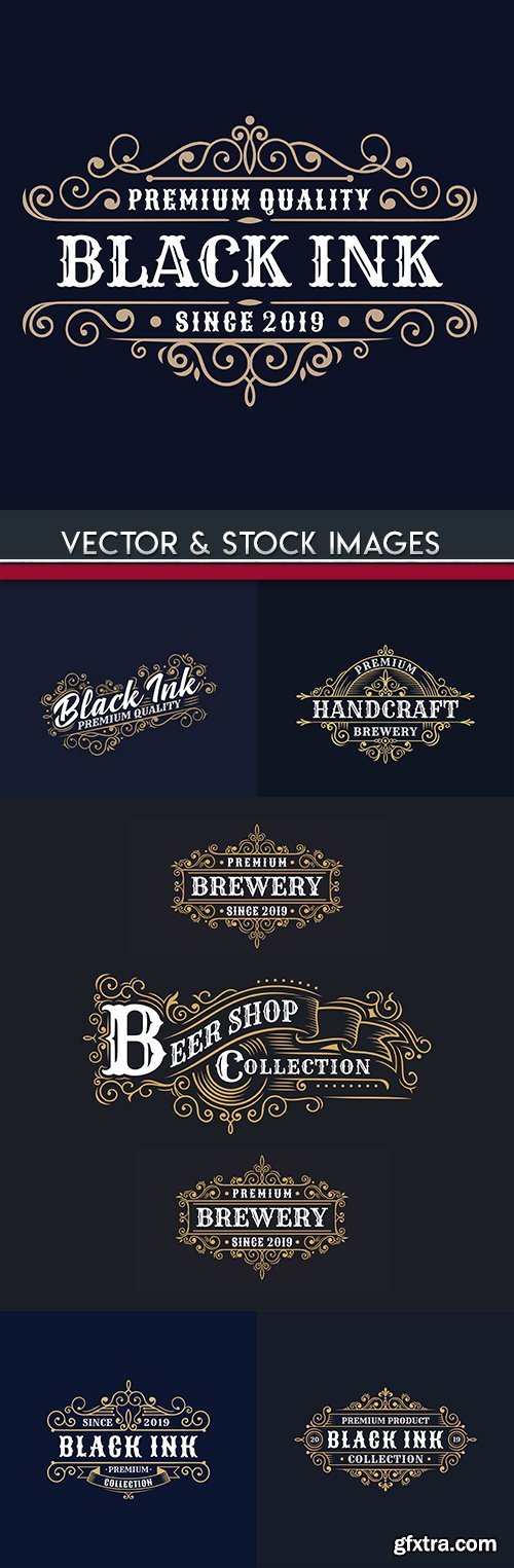 Vintage badges of tattoo and decorative emblems