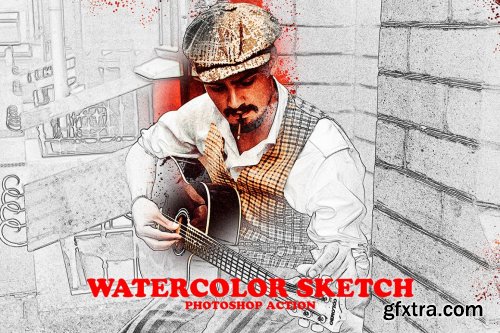 CreativeMarket - Watercolor Sketch Photoshop Action 6317739