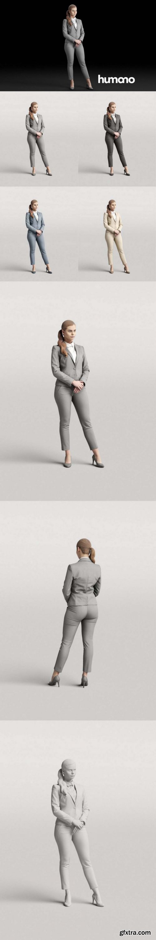 Humano Elegant woman in gray suit with crossed arms 0312 3D model