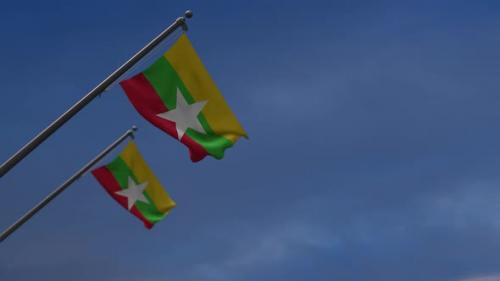 Videohive - Myanmar Flags In The Blue Sky - 2K - 34523039 - 34523039
