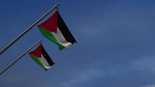 Videohive - Palestine Flags In The Blue Sky - 2K - 34538382 - 34538382