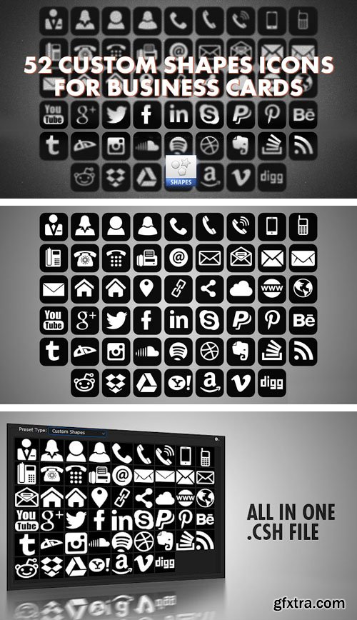 52 Photoshop Custom Shapes Icons CSH for Business Cards
