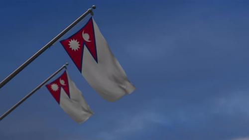 Videohive - Nepal Flags In The Blue Sky - 4K - 34532806 - 34532806