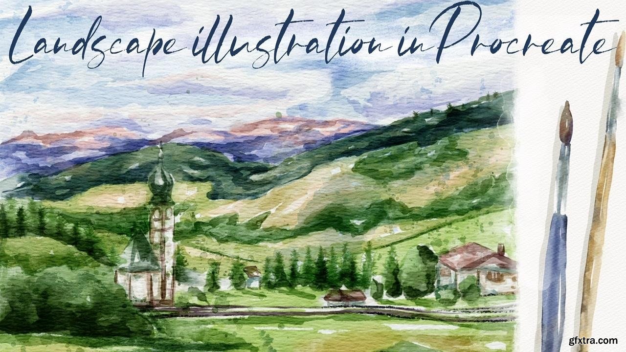 Loose Watercolor Landscape in Procreate Painting Pine Trees with