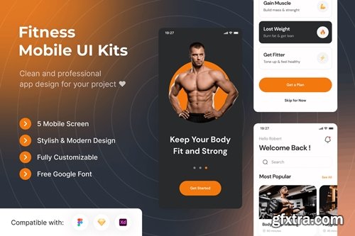 Fitness Mobile App UI Kits Template