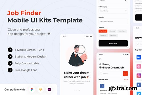 Job Finder Mobile App UI Kits Template