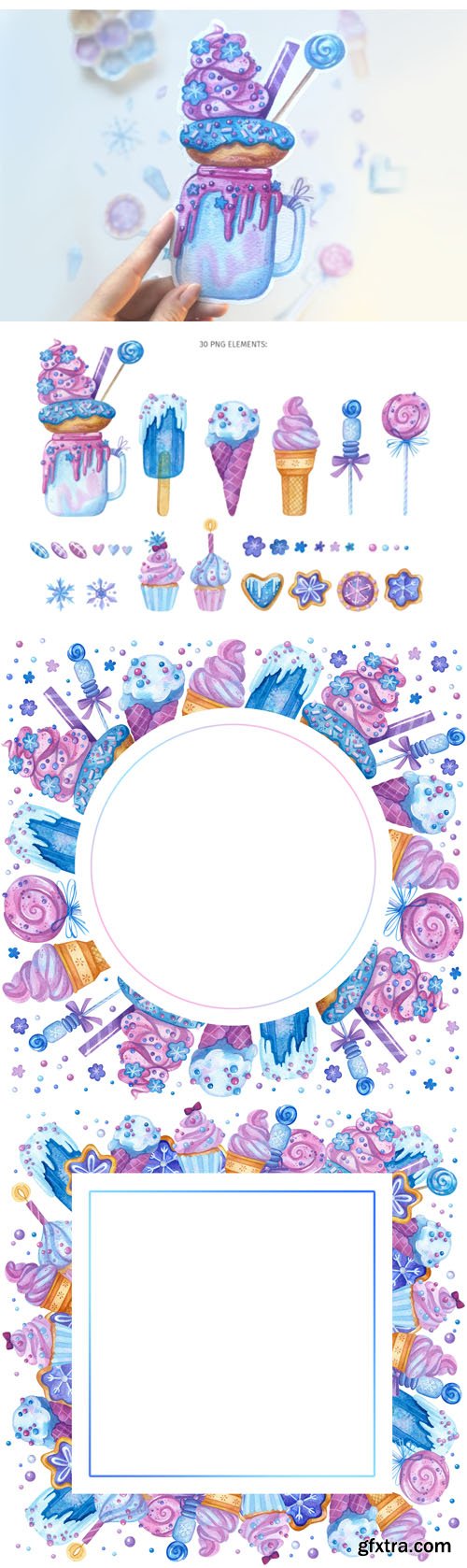 Frozen Sweets - 30 Watercolor Elements Frozen Sweets - 30 Watercolor Elements