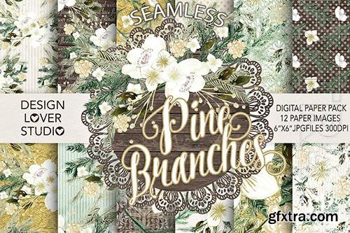 Watercolor Pine Branches digital papers