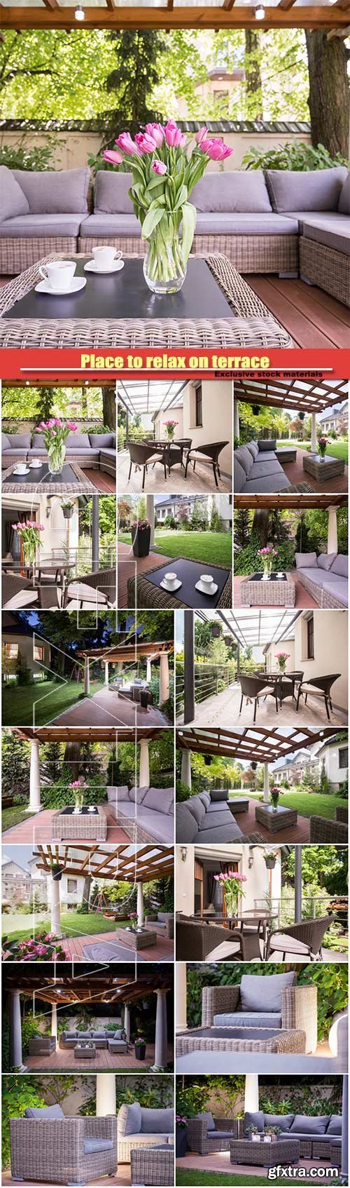 Place to relax on terrace, elegant rattan garden furnitures