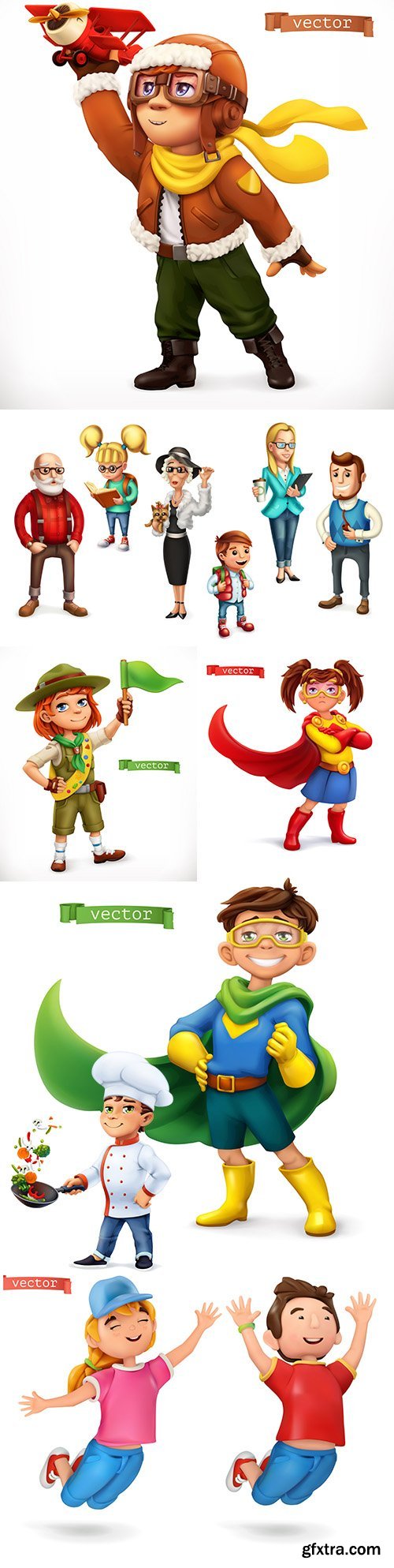 Little children in superhero character costume illustration