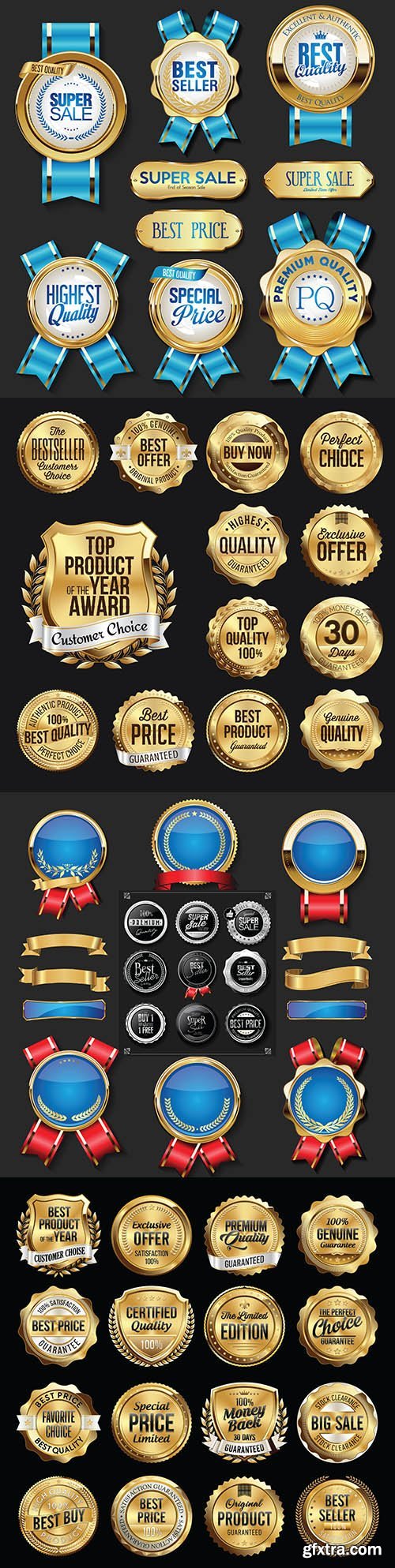 Premium gold badge and metal tape label collection