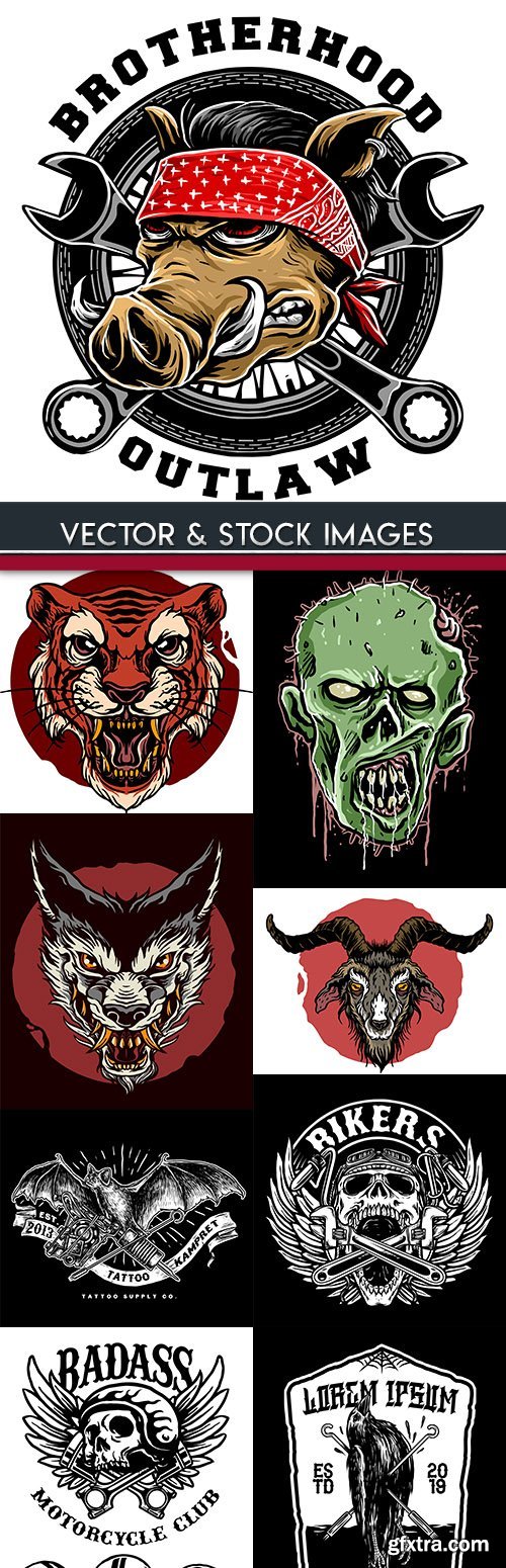 Emblem and design tattoo collection vector illustrations