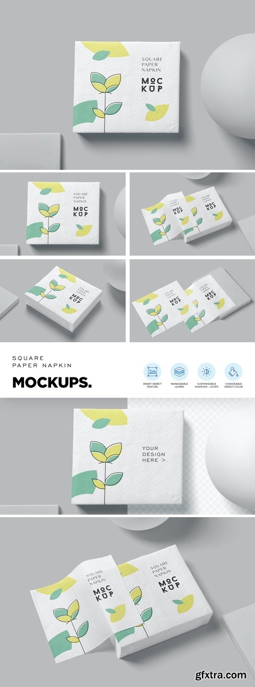 Square Paper Napkin Mockups