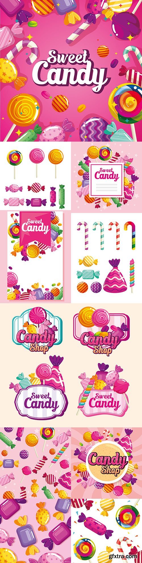 Sweet lollipop and candy delicious dessert painted illustrations