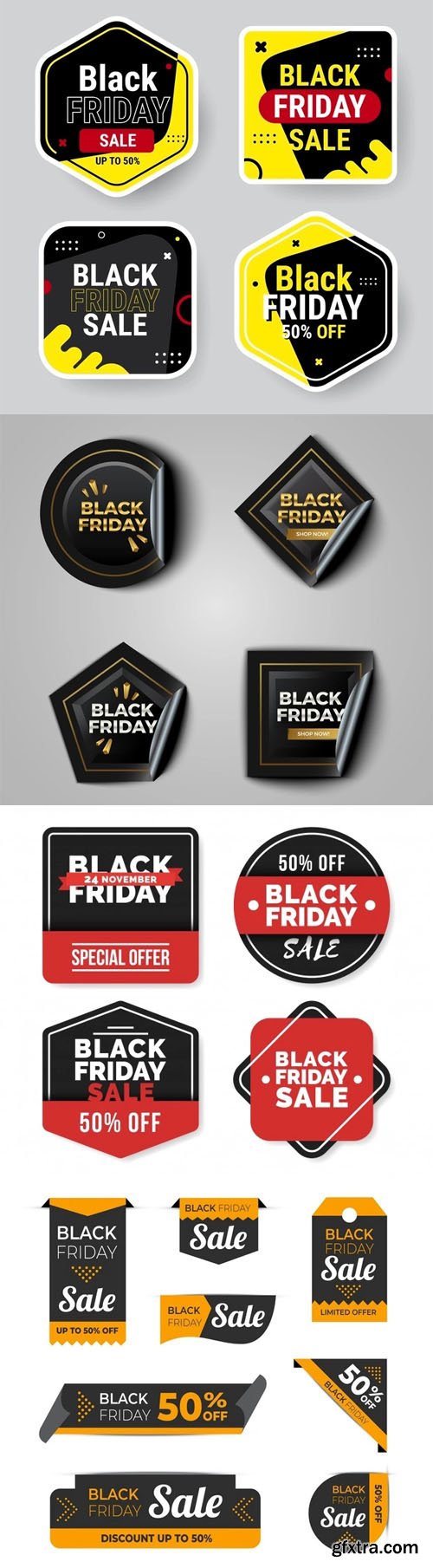Black Friday Sale Stickers Vector Design Templates