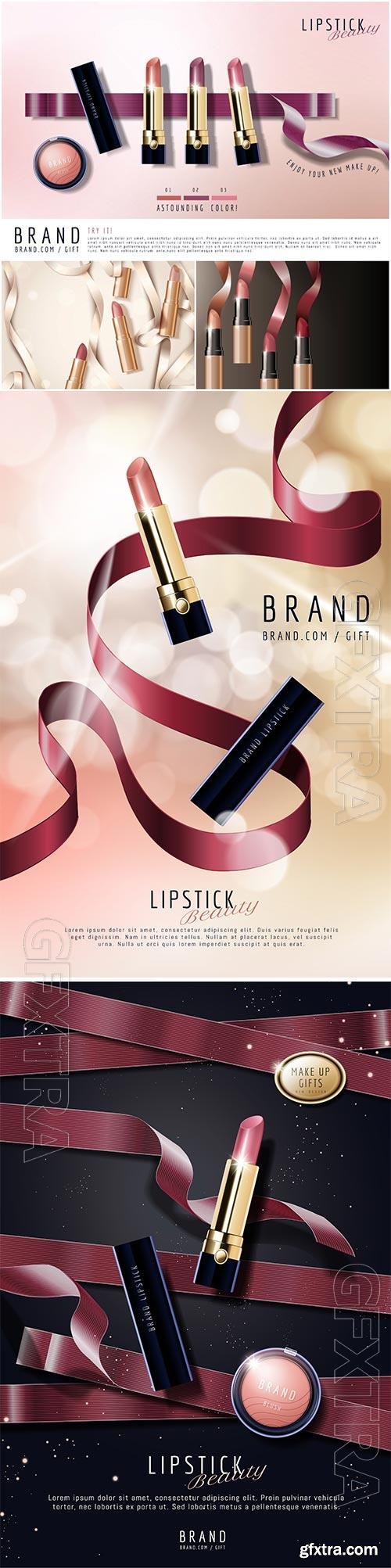 Lipstick advertising posters in vector