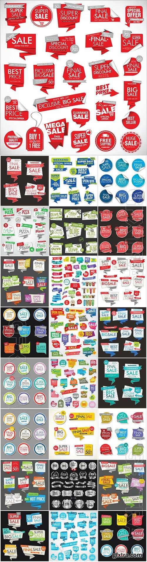 Discount stickers and sale banners in vector