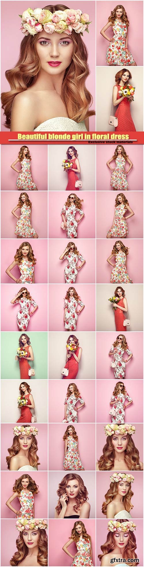 Beautiful blonde girl in floral spring-summer dress Beautiful blonde girl in floral spring-summer dress