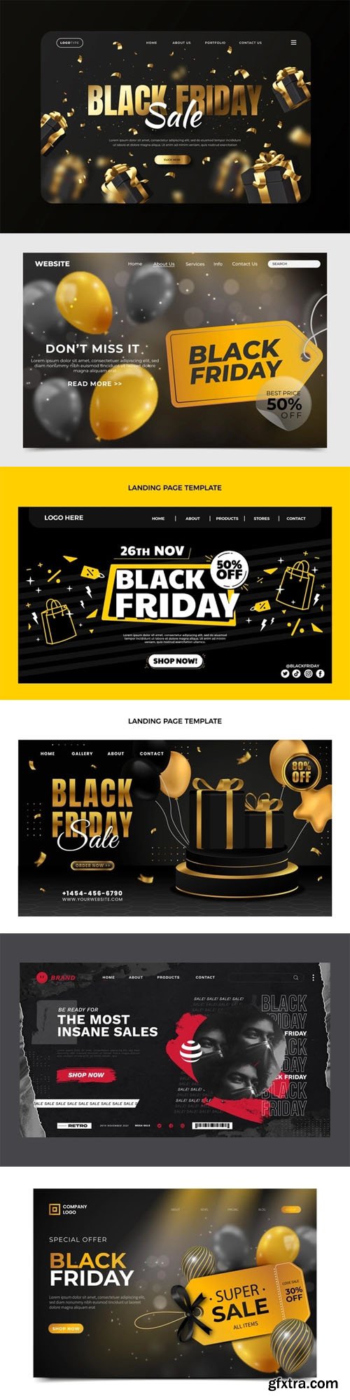 6 Black Friday Sales Landing Page Vector Design Templates