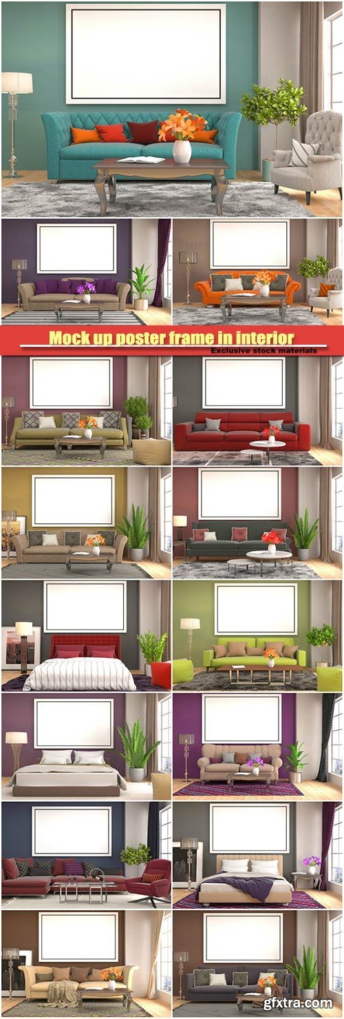 Mock up poster frame in interior background, 3D Illustration